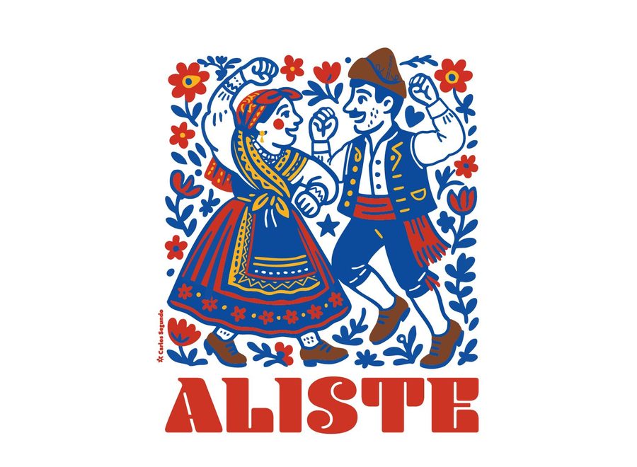 Aliste · ilustración folclórica de pareja alistana danzando