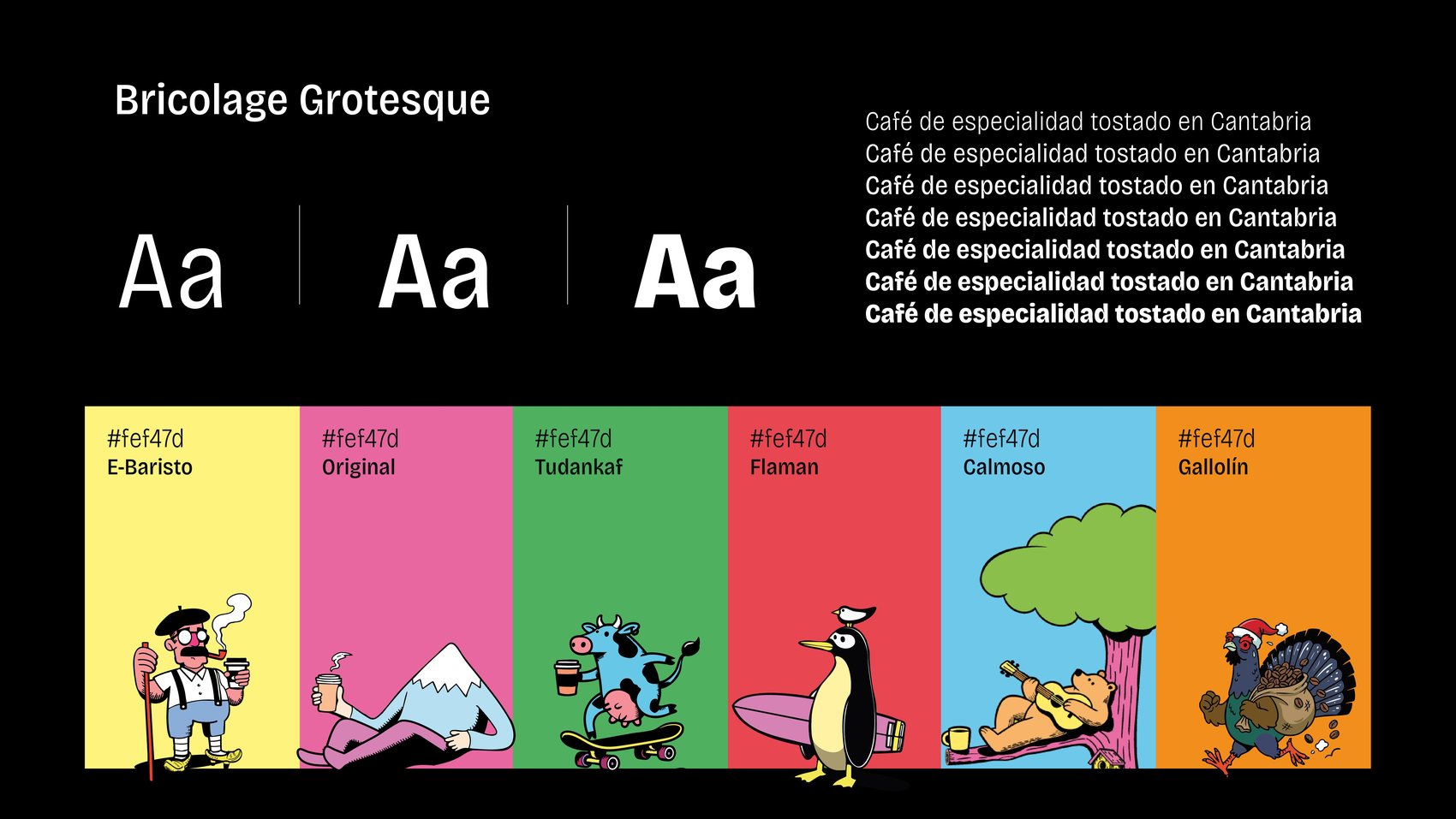 Hoja de marca Pindio: tipografía, paleta cromática completa y los seis personajes alineados